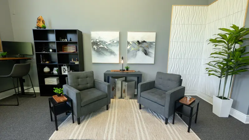 Studio lounge with plants and natural decor